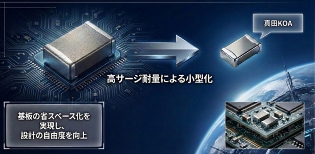 高サージ耐量によるチップバリスタの小型化と基板の省スペース化